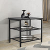 Black 3-Tier Small End Table Square Side Table with Steel Grid Storage Shelves