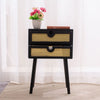 Wood Rattan Woven Bedside Table 2 Drawer Nightstand Cabinet Bedroom Furniture