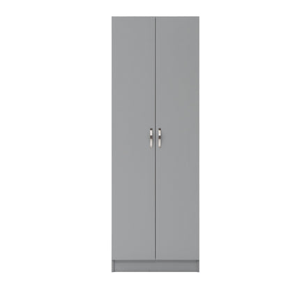2 Door Wardrobe Grey Modern Narrow Storage Hanging Rail Shelf Storage