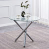 4pcs Grey PU Leather Dining Chairs & Round Clear Glass Dining Table Dining Set