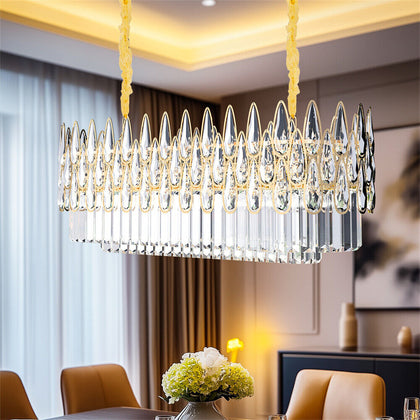 Luxury Clear K9 Crystal Chandelier Light Formal Rectangular Pendant Light Dining