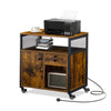 Brown Office Filing Cabinet Mobile Printer Stand File Storage Drawer Wheels