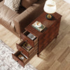 Wood End Table, Fully Assembled Narrow Side Table with Drawers Nightstand Brown