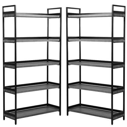 2 x 5 Tier Contemporary Industrial Bookshelf/Shelving Unit Light Oak 1750mmH