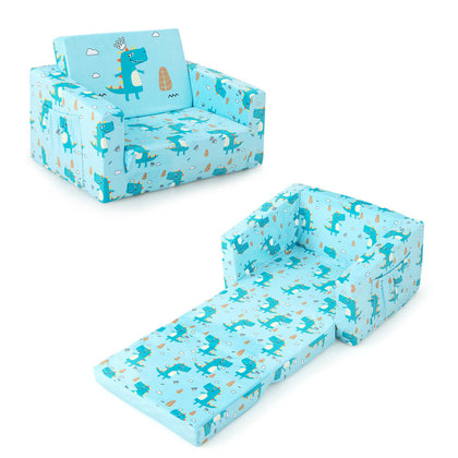 2-in-1 Toddler Fold out Couch Bed Sleeper Kids Convertible Sofa to Lounger