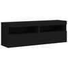 TV Wall Cabinets with in Black - Engineered Wood Modern Media Unit for A1C9