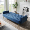 Modern Luxury Velvet Sofa Bed Blue 3 Seater Nonwoven Contrast Gold Metal Legs