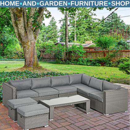8 Seater Rattan Corner Sofa Set Outdoor Garden Furniture Cushion Coffee Table