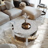 31.5in Large Round Mirrored Coffee Table with Crystal Edge Frame for Livingroom