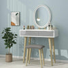 Square Mirror Dressing Table Set LED Light Mirror Vanity Desk with Stool Drawer