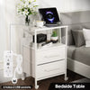 Bedside Table with Charging Station, Nightstand with 2 Outlets and 2 USB Ports