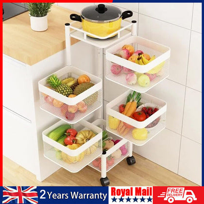 6 Tier Kitchen Rotating Storage Trolley Cart Utility Vegetable Mobile Shelf Chjt