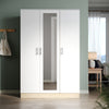 High Gloss 3 Door Triple Mirrored Wardrobe White&Oak with Hanging Rail & Shelves
