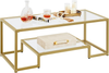 Coffee Table Glass 2 Tier Storage Shelf Metal Frame Living Room Gold Home Unit