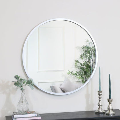 40/50/60/80cm Round Mirror Wall Mount Bathroom Bedroom Hall Silver Metal Frame
