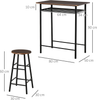 Bar Table Set 3 Piece Stools Shelf Industrial Dining Breakfast Table for Kitchen