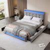 Upholstered 4FT6 Double Bed Frame with 4 Drawers LED Light Strips Velvet Fabric