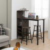 3PCS Bar Table & 2 Stool Industrial Kitchen Dining Set W/ Wine Rack Glass Holder