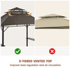 Grill Gazebo, Outdoor BBQ Gazebo with Height-adjustable Shelves, 2.4x1.5m, Brown