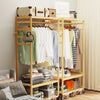 Bamboo Clothes Rail Coat Garment Rack Open Wardrobe Closet with Wheels