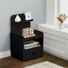 White Tall Cabinet Bedside Table Storage Narrow Chest of 2Drawer&Shelves Storage