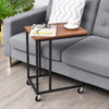 Sofa Side Table C-Shaped Industrial Coffee Snack Table Laptop Stand w/ Wheels