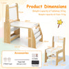 Kids Study Table Set with Chair Easel Whiteboard Paper Roll Storage Natural
