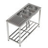 Commercial Catering Kitchen Table Sink Stainless Steel Double Bowl Drainer Unit