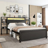 Double Size Bed Frame Metal Platform Bed LED Lights Headboard & Storage Shelves