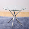 Round Dining Table Bistro Chairs Clear Glass Tabletop with X Shaped Chrome Legs