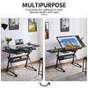Glass Drafting Table Adjustable Desk, Tilting Drawing Table w/ Stool 2 Drawers