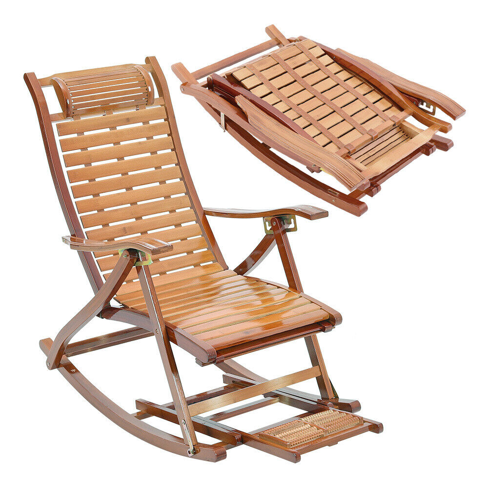 Pool Deck Rocking Chair BambooWood Deck Rocking Chair Patio Garden Outdoor Sun Lounger Reclini ...