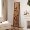 4-Panel Room Divider Privacy Screen with Carved Leaf Pattern-Brown