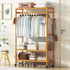 Bamboo Clothes Rail Garment Coat Rack Stand with 3 Tier Storage Shelf Entryway