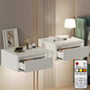 2pcs Floating Bedside Set with Drawers, Nightstand Wall Shelf, High Gloss White