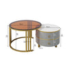 Round Glass Coffee Table For Living Room Nest of Tables Set of 2, Brown/Grey