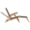 Solid Teak Wood Deck Chair with Footrest Black Outdoor Sun Lounger