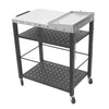 Foldable Stainless Pizza Oven Table Three-Shelf Garden Food Trolley Grill Cart