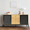 Rattan Boho Side Cabinet with 2 Door Cupboard & 3 Drawers Home Office Metal Base