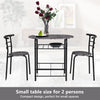 3 Pcs Compact Dining Room Set Kitchen Breakfast Bar Table W/ Storage Shelf Black