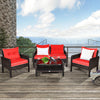 4 Pieces PE Rattan Patio Conversation Set Outdoor Rattan Furniture w/ Cushions