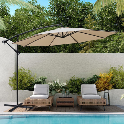 3M Banana Parasol Sun Shade Patio Hanging Umbrella Cantilever Canopy Beige