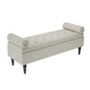Beige Upholstered Storage Bench Linen & Cotton, Tufted Design with Pillows