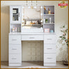White Dressing Table Wood Makeup Desk with LED Mirror 7 Drawers Storage Bedroom