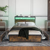 Double Size Bed Frame Metal Bed Platform LED Lights Headboard & 4 Storage Drawer
