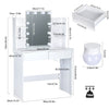 White Dressing Table Mirror With LED Lights Drawers Vanity Makeup Desk Stool Set