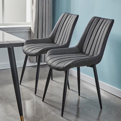 Luxury Pair of 2 Home Office Chairs Grey Dining Kitchen Chairs Upholstered Chair