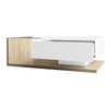 LED Wooden Glass Coffee Table with Drawer Storage for Living Room, White+Natural
