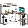 L-Shaped Gaming Desk Reversible Corner Computer PC Desk w/ Hutch Brown
