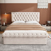 Ottoman Gas Lift Storage Bed Velvet Upholstered Bed Frame 5FT KING SIZE Beige